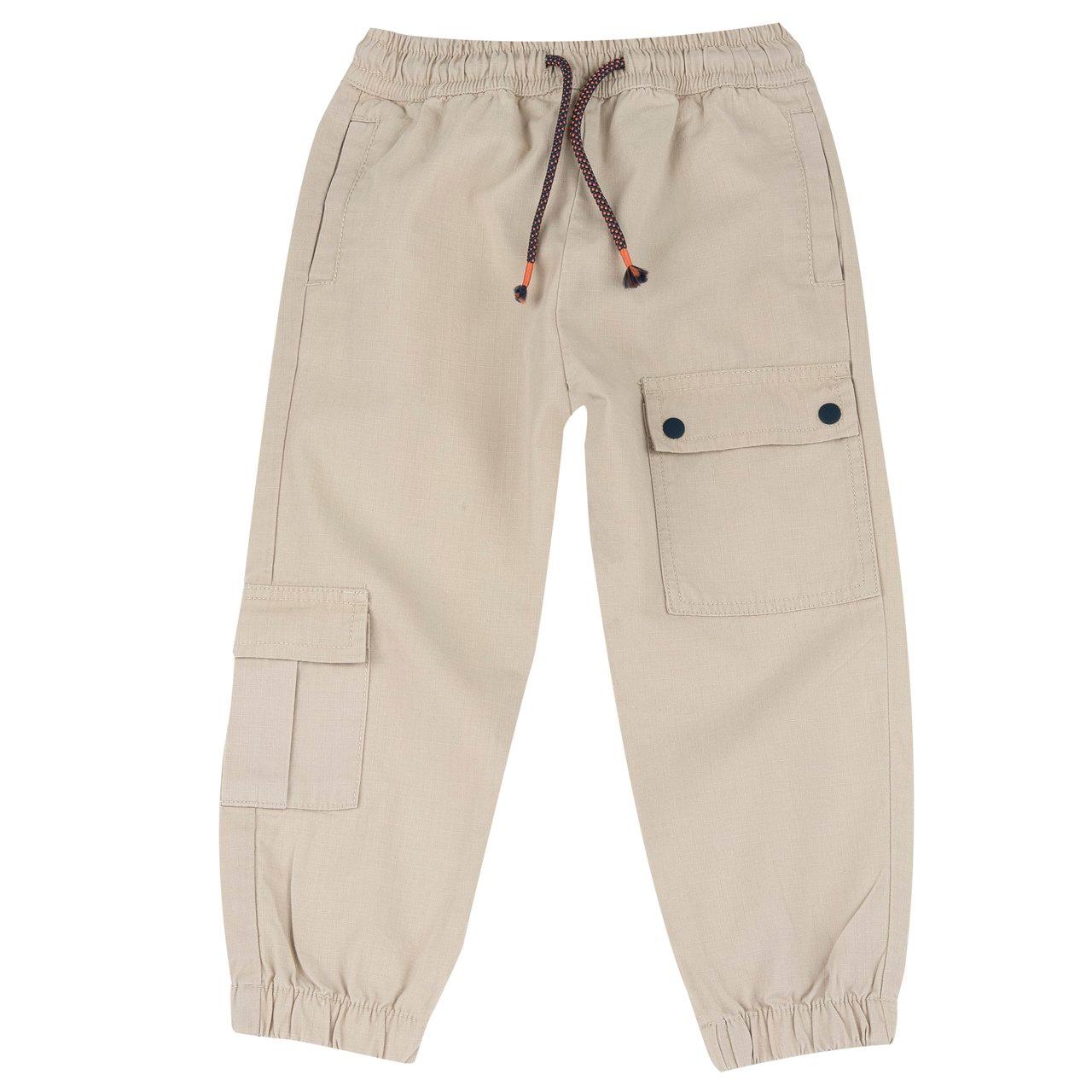 Pantaloni lunghi baggy fit bianchi in ripstop di cotone sostenibile Chicco per bambino, con vita elasticizzata, cordino regolabile e tascone con bottoni gommati a contrasto. | Chicco