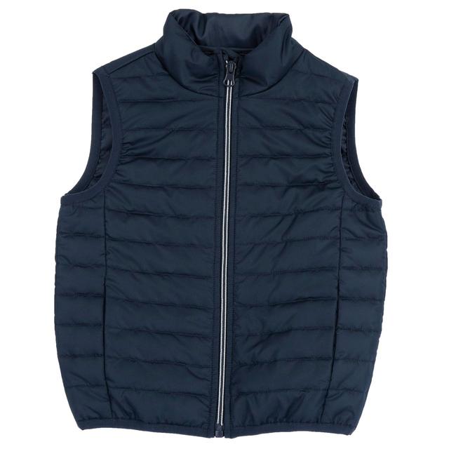 Gilet imbottito Chicco per bambino in tessuto tecnico riciclato, ideale per primavera/estate, colore blu con zip bicolore e tasche frontali. | Chicco