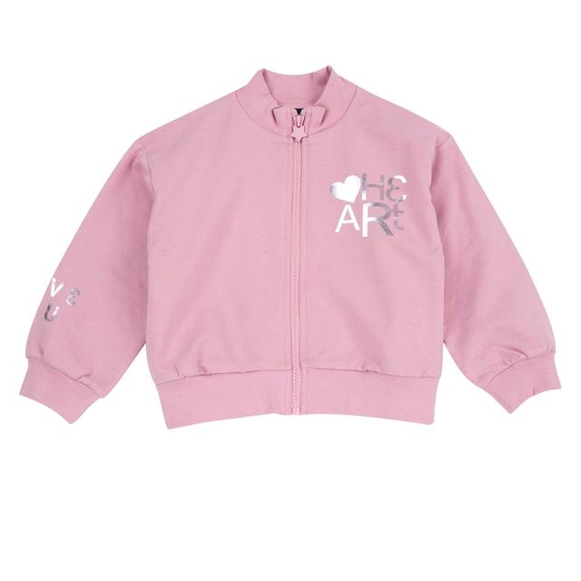 Felpa zippata viola Chicco per bambina in cotone sostenibile Oeko-Tex, con stampa effetto lucido e cursore a forma di cuore. | Chicco
