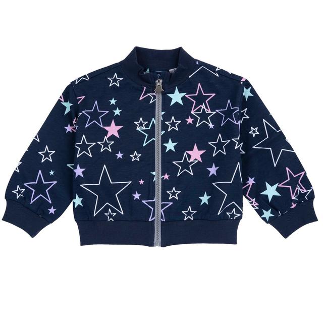 Felpa stampata con zip blu per bambina, con fantasia a stelle e dettagli in costina, in cotone sostenibile Oeko-Tex. | Chicco