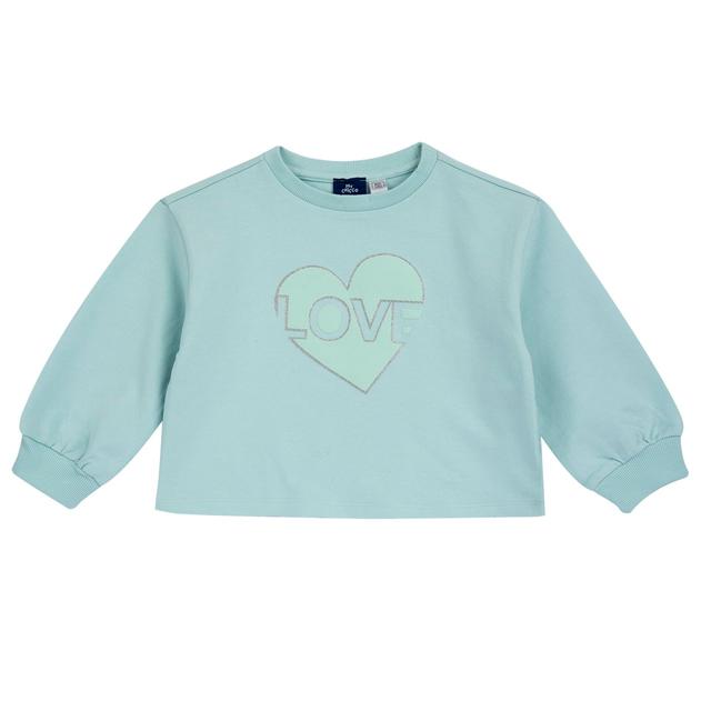 Felpa girocollo azzurra per bambina Chicco con stampa glitter, cotone sostenibile, collo e polsi elasticizzati. | Chicco