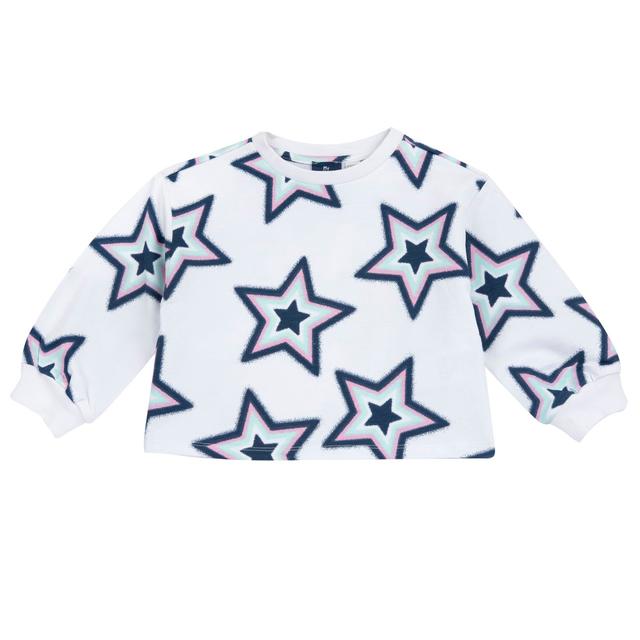 Felpa girocollo rosa per bambina Chicco con stampa fantasia a stelle, in cotone sostenibile Oeko-Tex, con collo e polsini a costina. | Chicco