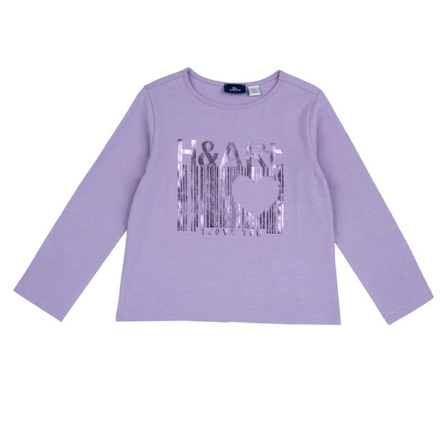 Maglietta a manica lunga viola in morbido jersey elasticizzato per bambina, della collezione Chicco, realizzata in cotone sostenibile certificato Oeko-Tex. | Chicco