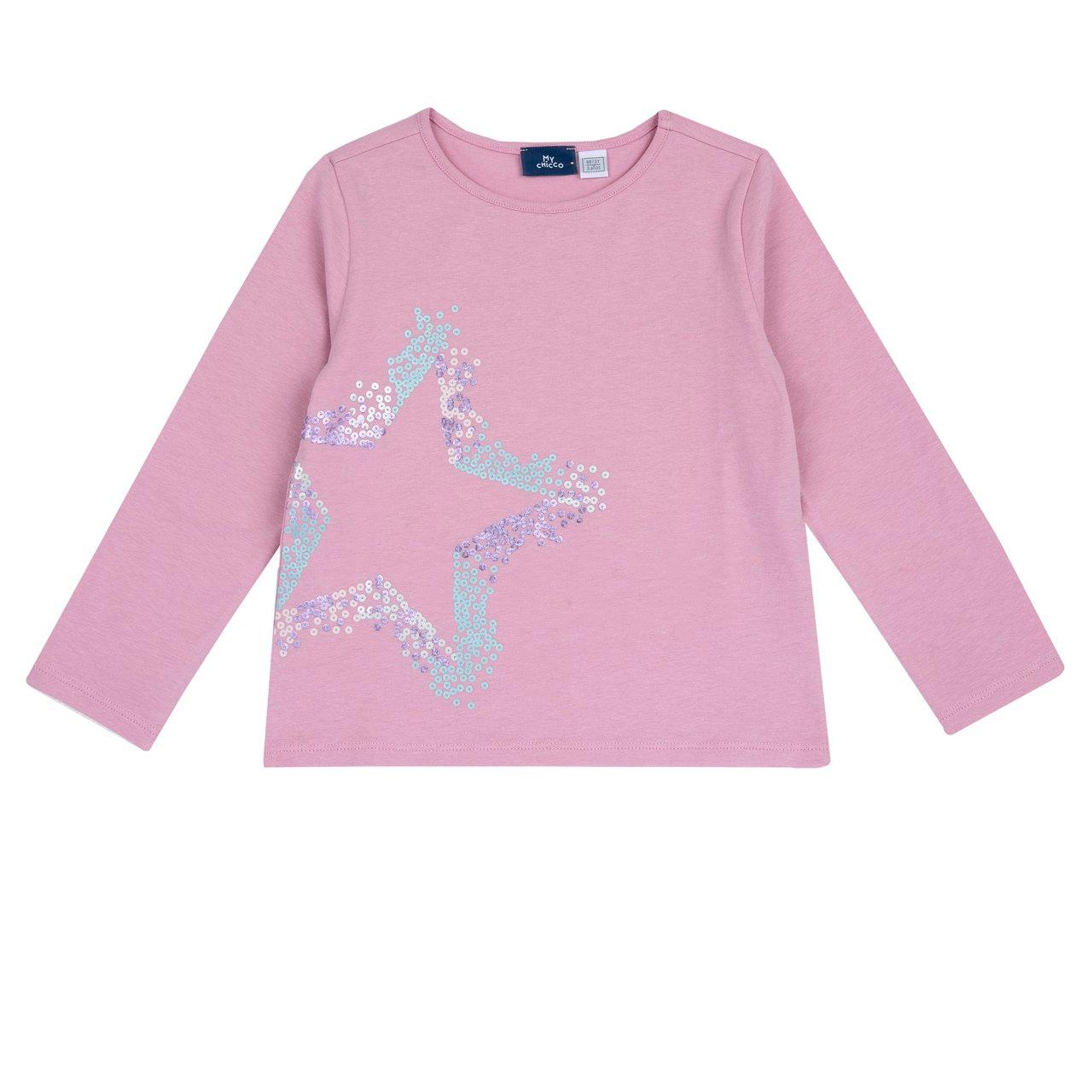 Maglietta a manica lunga viola in morbido jersey elasticizzato per bambina, della collezione Chicco, realizzata in cotone sostenibile certificato Oeko-Tex. | Chicco