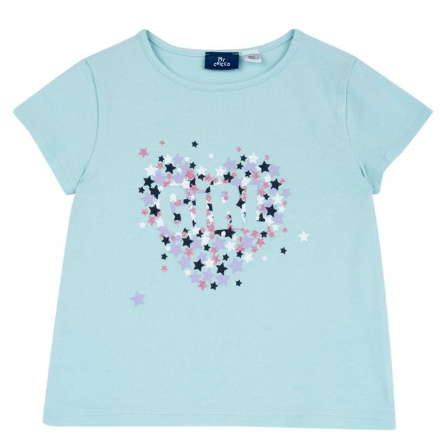 Maglietta manica corta viola per bambina Chicco con stampa unicorno glitterato, in cotone sostenibile Oeko-Tex. | Chicco