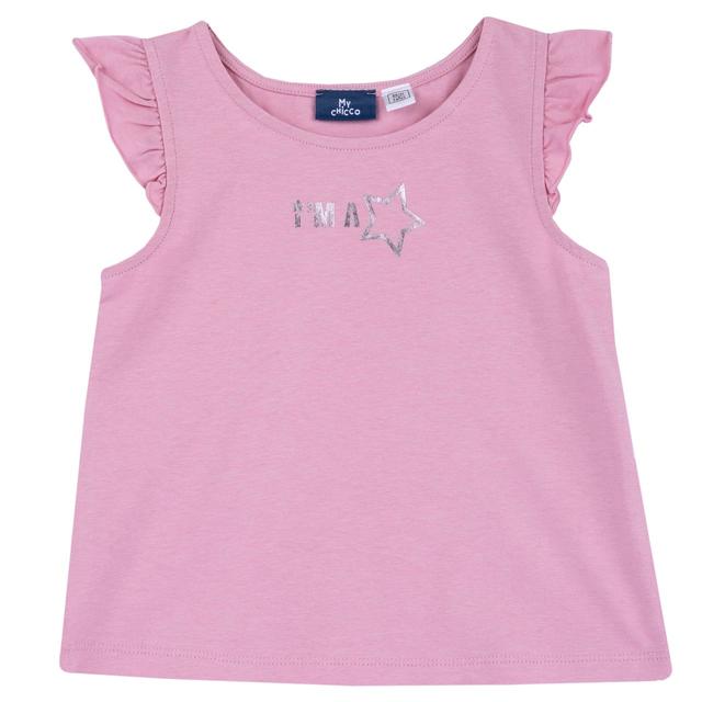 Canotta rosa in jersey elasticizzato per bambina Chicco con stampa frontale lucida, realizzata in cotone sostenibile. | Chicco