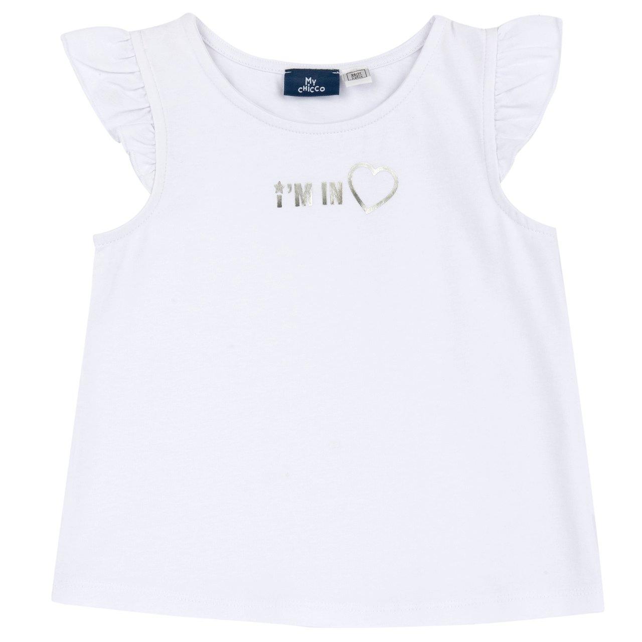 Canotta rosa in jersey elasticizzato per bambina Chicco con stampa frontale lucida, realizzata in cotone sostenibile. | Chicco