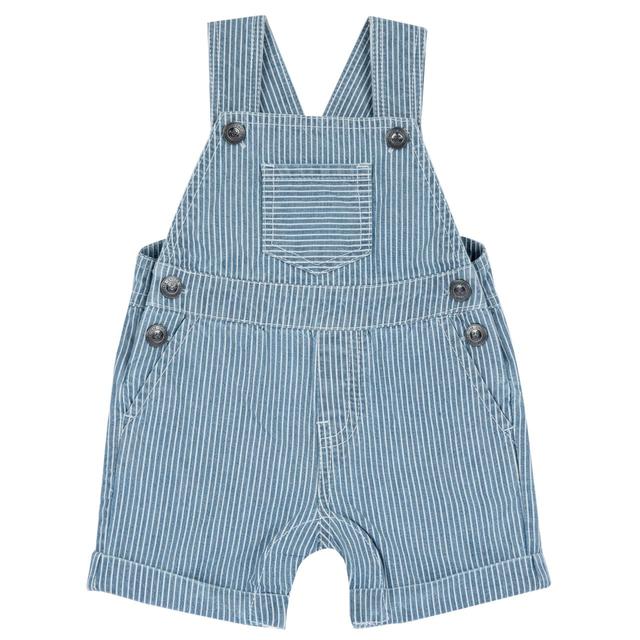 Salopette corta in denim blu a righe per bambino Chicco, 100% cotone sostenibile, ideale per primavera/estate. | Chicco