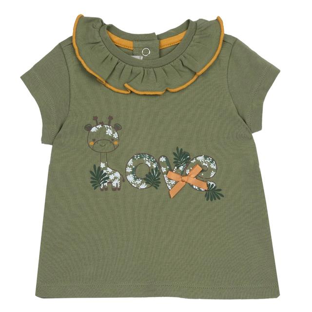 Maglietta a maniche corte bianca per bambina Chicco con stampa di giraffa glitterata e collo a corolla, realizzata in morbido jersey elasticizzato. | Chicco