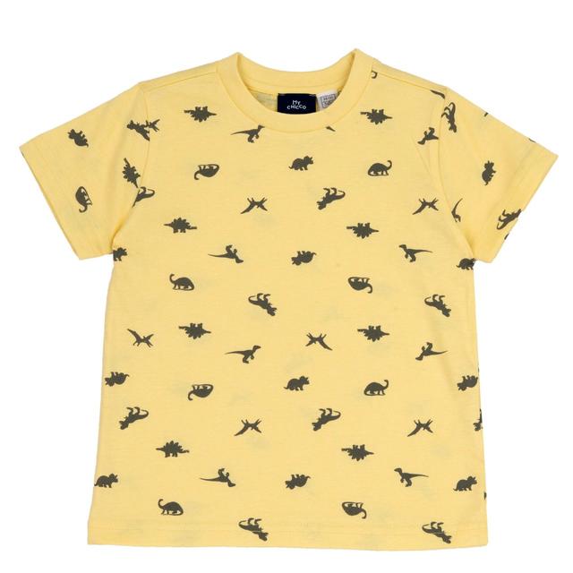 Maglietta a manica corta gialla per bambino con fantasia dinosauri in rilievo, 100% cotone sostenibile Chicco. | Chicco