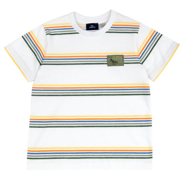 Maglietta a manica corta rigata multicolore per bambino Chicco in cotone sostenibile, ideale per primavera/estate. | Chicco