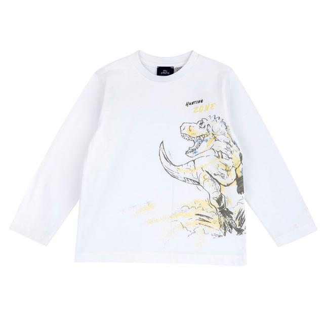 Maglietta a manica lunga bianca per bambino con stampa dinosauro effetto sfumato, in cotone sostenibile certificato Oeko-Tex. | Chicco