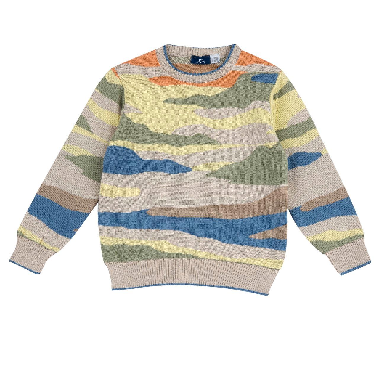 Maglione fantasia jacquard effetto camouflage multicolour in 100% cotone per bambino Chicco, ideale per primavera/estate. | Chicco