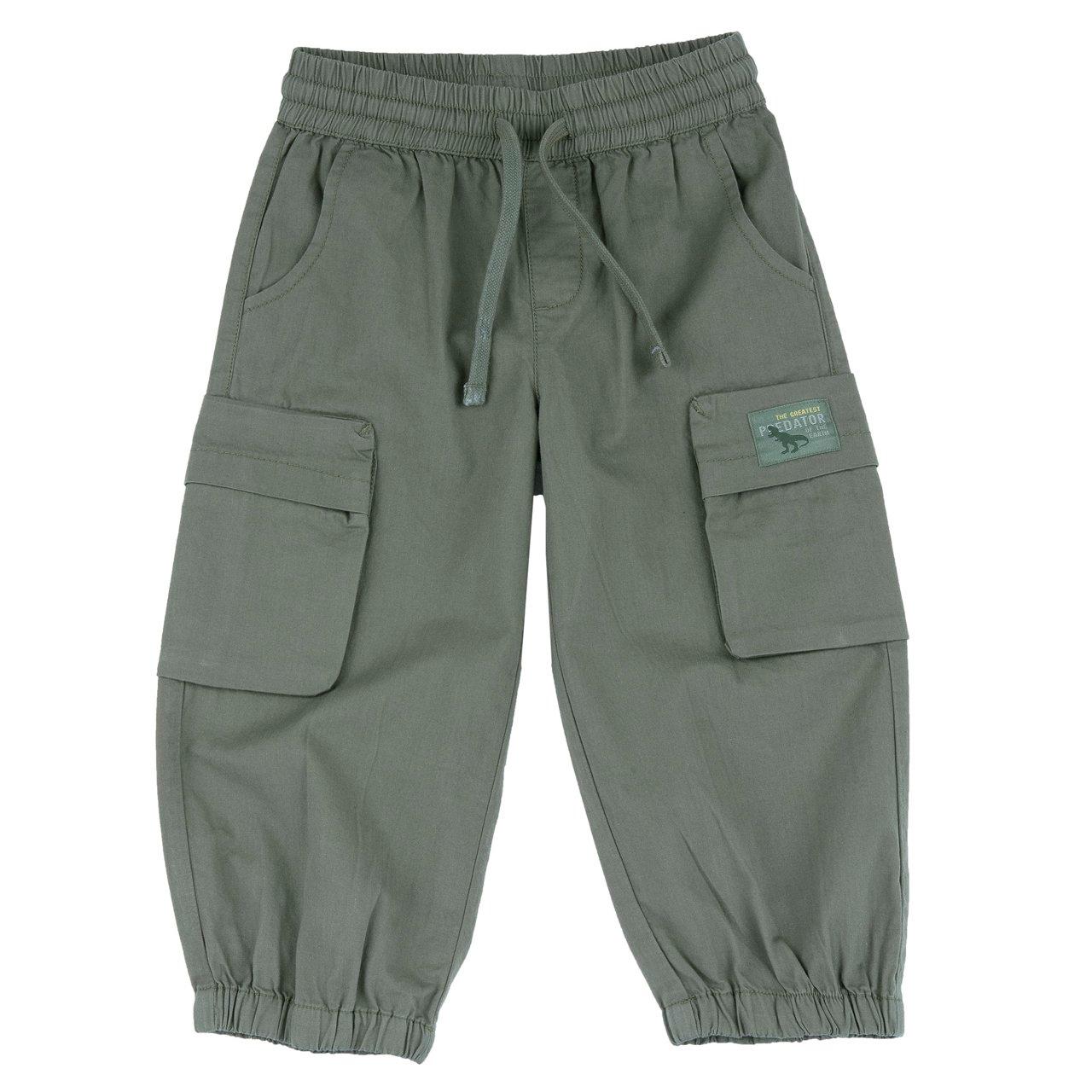 Pantaloni lunghi balloon fit verdi in gabardine di cotone sostenibile per bambino, con vita elasticata, cordino, tasconi e fondo gamba elasticizzato. | Chicco