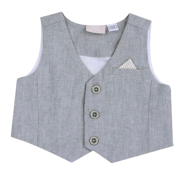 Gilet elegante grigio mélange in cotone e lino per bambino Chicco, con finto taschino e bottoni bicolore. | Chicco
