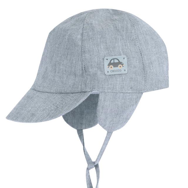 Cappello con visiera Chicco grigio mélange in twill di cotone tinto filo per bambino, con paraorecchie e cordini, elastico posteriore per vestibilità ottimale. | Chicco