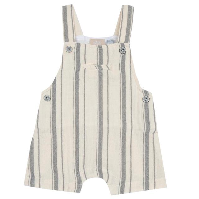 Salopette corta in cotone effetto lino a righe irregolari bianche, con bottoni bicolore regolabili e automatici nascosti, per bambina. | Chicco