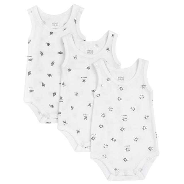 Set tre body intimo neonato Chicco a spalla larga in puro cotone sostenibile, unisex, bianco, con trattamento antibatterico e certificazione Oeko-Tex. | Chicco