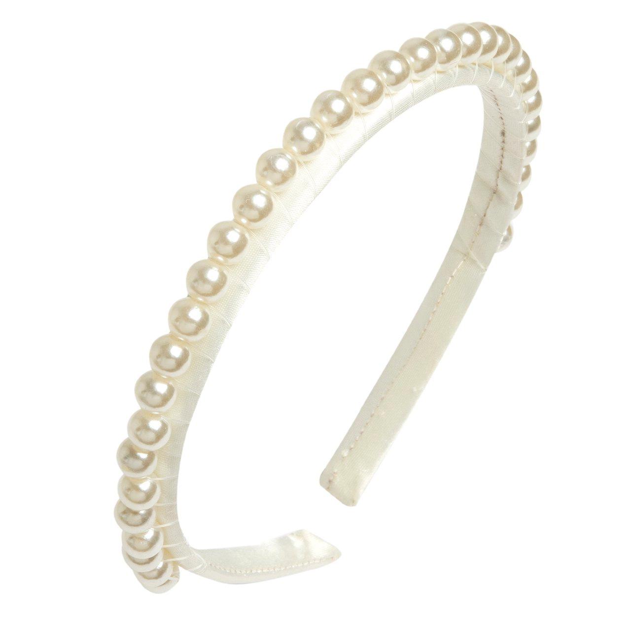Cerchietto Chicco bianco con perline per bambina, base in raso, ideale per primavera/estate e cerimonie. | Chicco