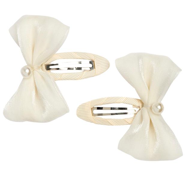Set due mollette per capelli bianche con fiocco vaporoso e perla, base rivestita in tessuto per ottima tenuta, ideali per cerimonie. | Chicco