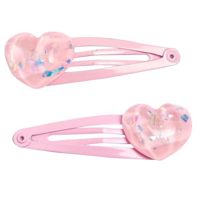 Set due mollette per capelli a forma di cuore rosa, firmate Chicco, ideali per bambine, con ottima tenuta per la primavera/estate. | Chicco