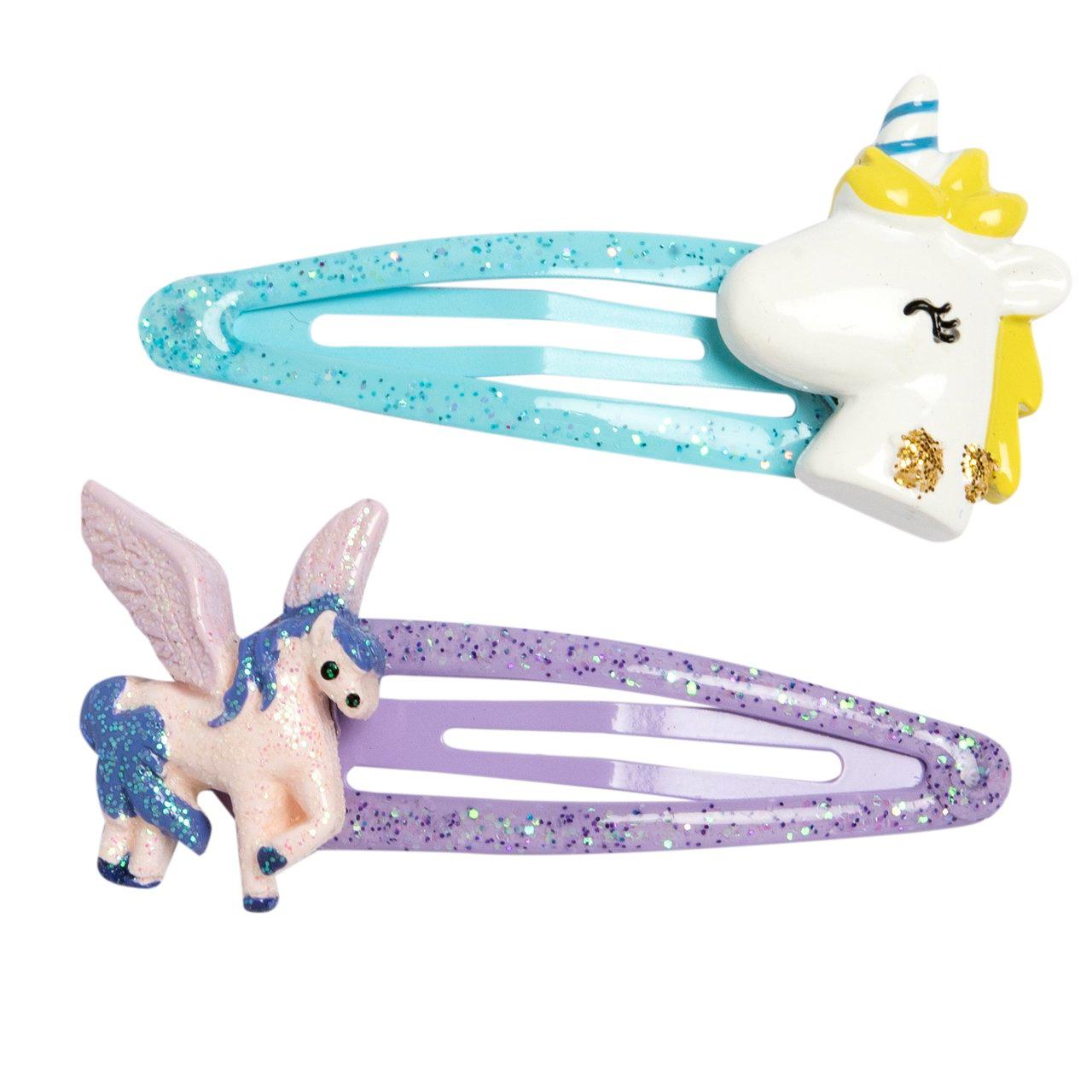 Set due mollette per capelli da bambina Chicco a tema unicorno, azzurro e lilla, perfette per la primavera/estate. | Chicco