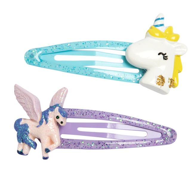 Set due mollette per capelli da bambina Chicco a tema unicorno, azzurro e lilla, perfette per la primavera/estate. | Chicco