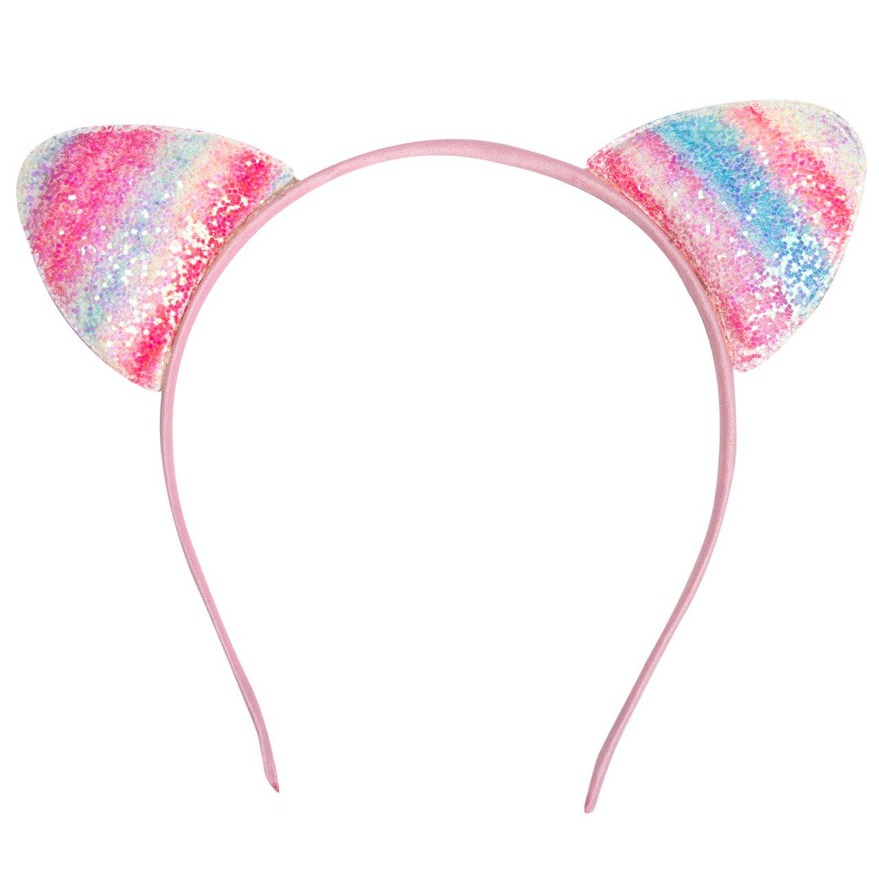 Cerchietto con orecchie luccicanti e colorate Chicco per bambina, base sottile rivestita in raso rosa, ideale per la primavera/estate. | Chicco