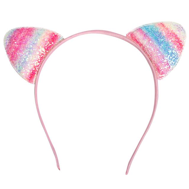 Cerchietto con orecchie luccicanti e colorate Chicco per bambina, base sottile rivestita in raso rosa, ideale per la primavera/estate. | Chicco