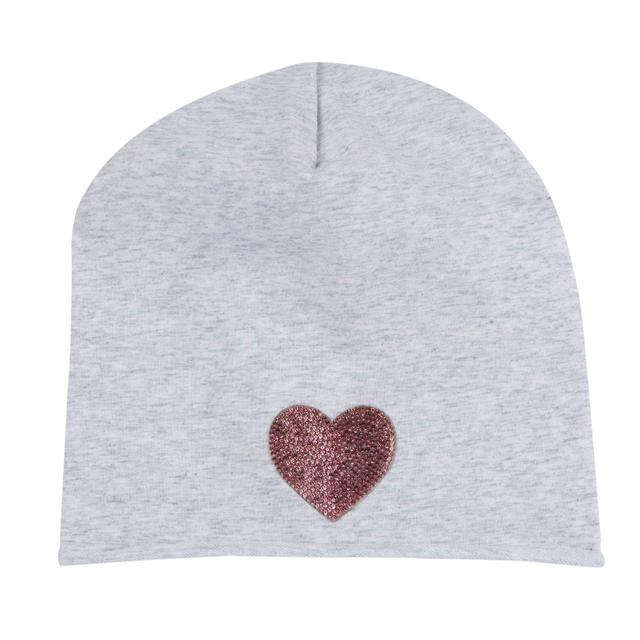 Cappello grigio mélange dalla forma allungata per bambina Chicco, con cuore in paillettes dorate, in felpa elasticizzata di cotone ed elastan. | Chicco