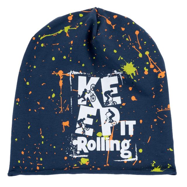 Cappello blu per bambino Chicco dalla forma allungata, in felpa elasticizzata con stampa grafica centrale, ideale per le mezze stagioni. | Chicco