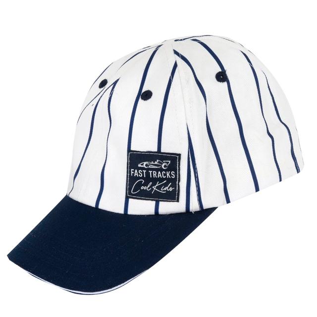 Cappello con visiera blu per bambino Chicco in twill rigato, ideale per primavera/estate, con regolazione posteriore per una vestibilità comoda. | Chicco