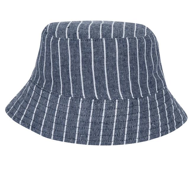 Cappello reversibile Chicco in chambray leggero per bambino, con un lato a righe grigie e l'altro écru tinta unita, ideale per primavera/estate. | Chicco