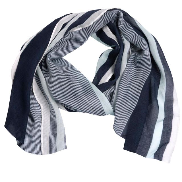 Pashmina Chicco per bambini a righe nei toni dei blu, realizzata in 100% viscosa, ideale per primavera ed estate. | Chicco
