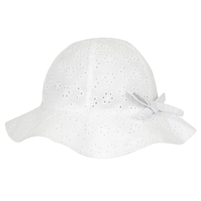 Cappello da bambina in sangallo bianco con ricami floreali e fiocco laterale, regolazione sul retro per una vestibilità comoda. | Chicco