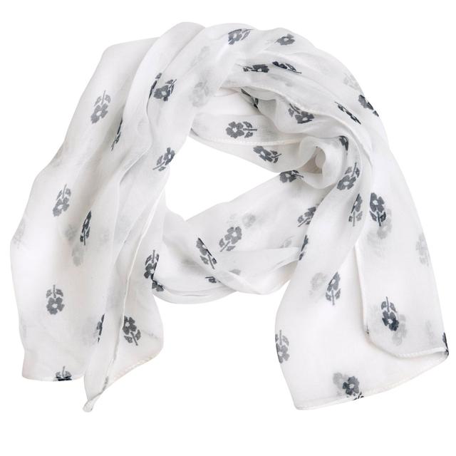 Pashmina Chicco bianca con fantasia floreale, sciarpa leggera in viscosa per bambina, ideale per primavera ed estate. | Chicco
