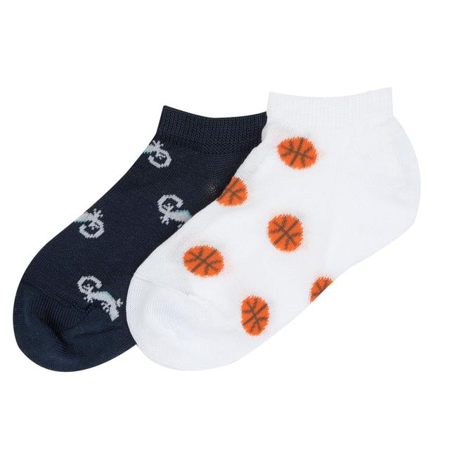 Set due paia fantasmini Chicco per bambino in misto cotone mercerizzato, con disegni jacquard, certificati Oeko-Tex, disponibili in bianco e blu. | Chicco