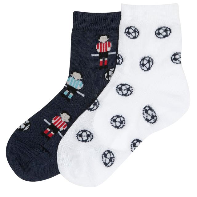 Set due paia di calzini Chicco per bambino in cotone mercerizzato, bianco e blu con disegni jacquard, ideali per primavera/estate. | Chicco