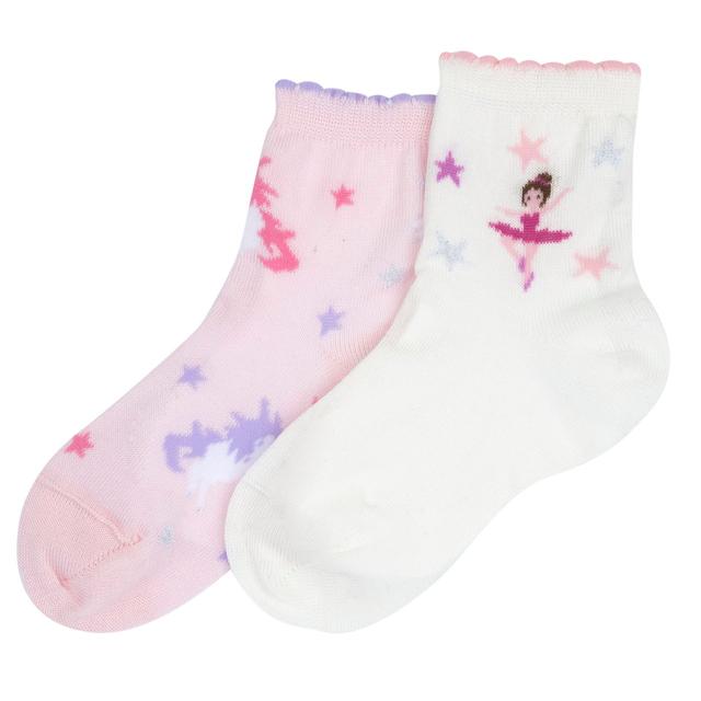 Set due paia calzini Chicco per bambina in misto cotone mercerizzato, bianco con disegni jacquard fantasia, certificati Oeko-Tex, ideali per primavera/estate. | Chicco