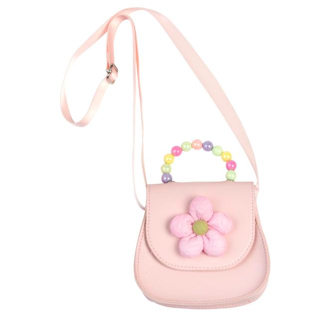 Borsa Chicco rosa tenue per bambina con manico in perle colorate e applicazione fiore tridimensionale, ideale per primavera/estate. | Chicco