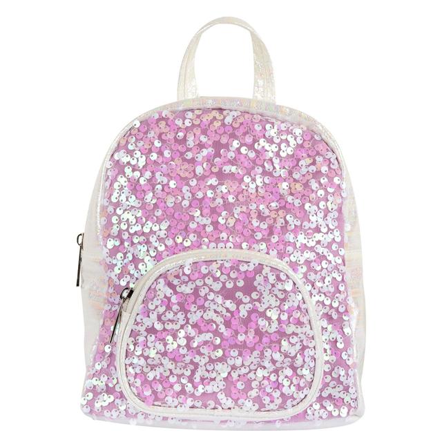 Zaino Chicco in paillettes rosa con tasca centrale, ideale per bambina per la primavera/estate, con spallacci regolabili per un comfort su misura. | Chicco