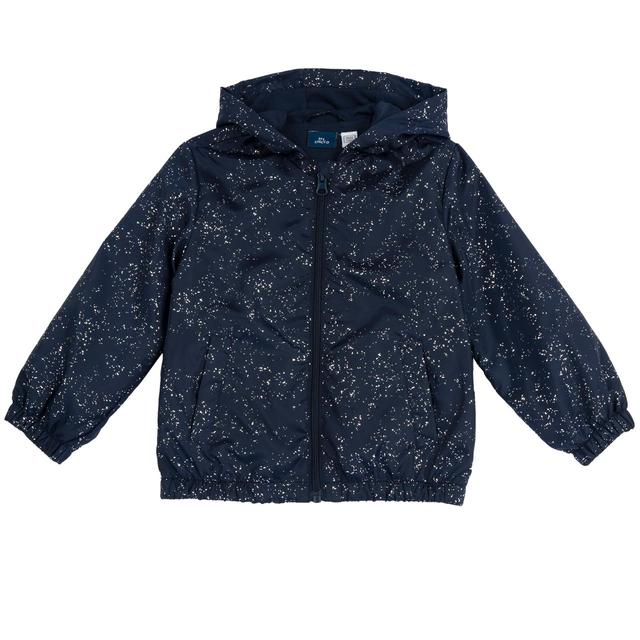 Giubbino antivento Chicco per bambina con stampa spray effetto lucido, ideale per primavera ed estate, realizzato in tessuto riciclato blu. | Chicco