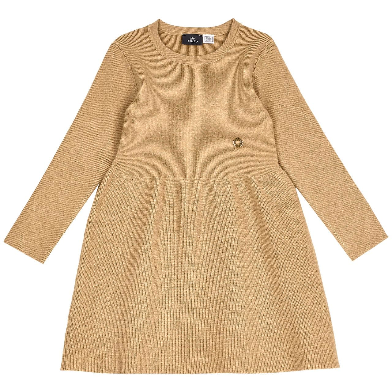 Vestito a manica lunga in maglia mélange bianco Chicco per bambina, con medaglietta a cuore e bottoni madreperla posteriori. | Chicco