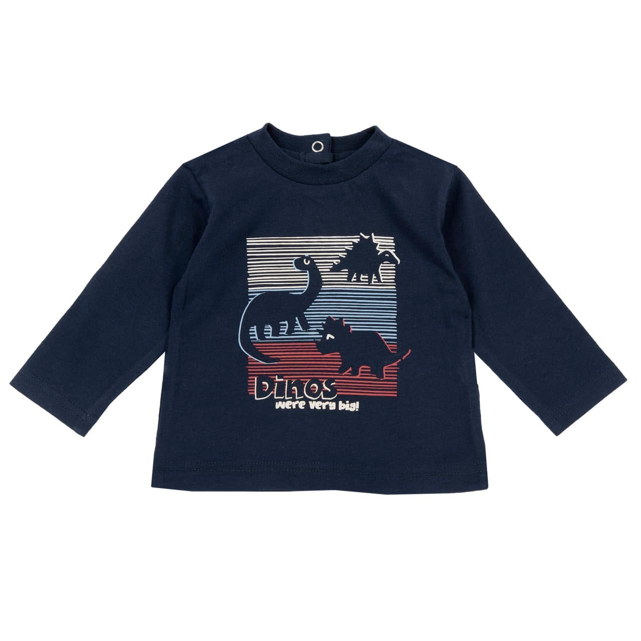 Maglietta a manica lunga Chicco bianca per bambino con stampa di dinosauri sul davanti e girocollo elasticizzato. | Chicco