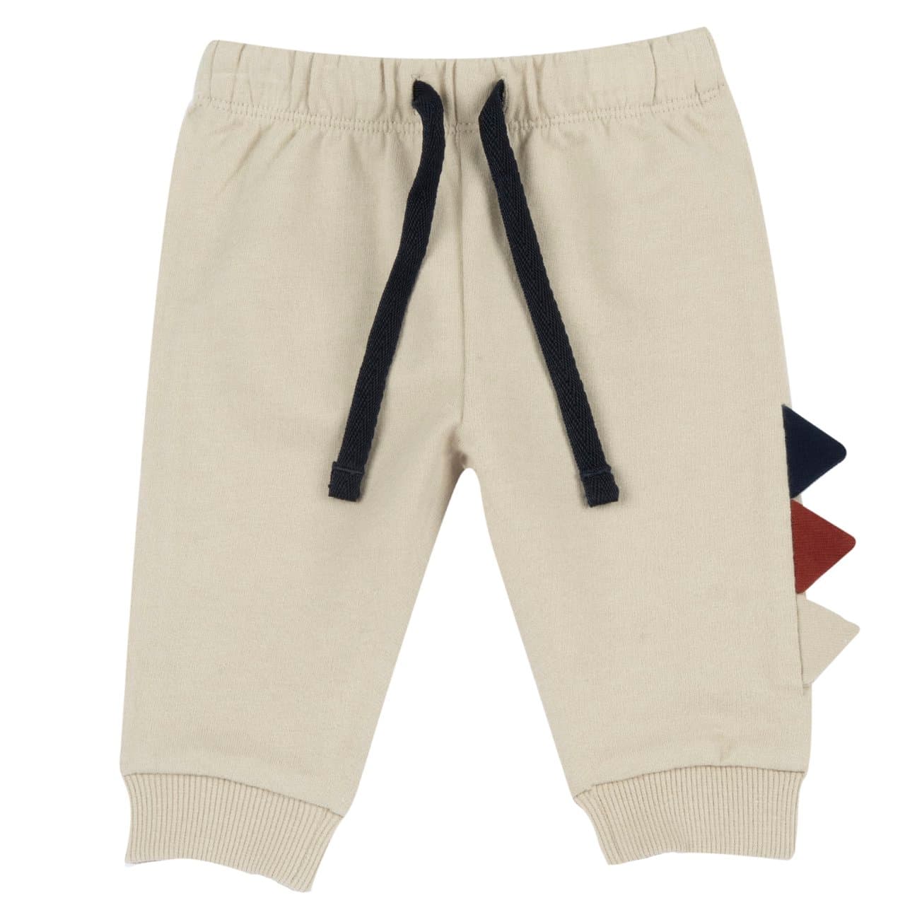 Pantaloni lunghi da bambino Chicco bianchi in felpa non garzata, con inserto laterale a cresta multicolore, vita elasticizzata e polsini a costina. | Chicco