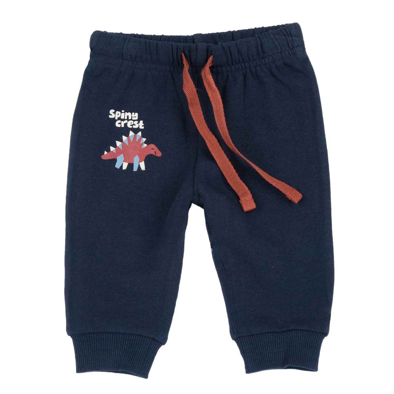 Pantaloni lunghi da bambino Chicco in felpa garzata marrone con banda laterale multicolore, vita elasticizzata e polsini a costina. | Chicco