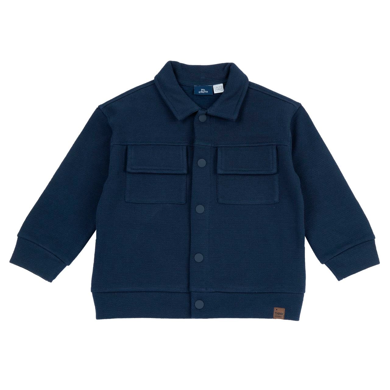 Giacchina bambino Chicco blu in maglia piquet di cotone garzato, con chiusura a bottoni automatici effetto gommato, ideale per autunno/inverno. | Chicco