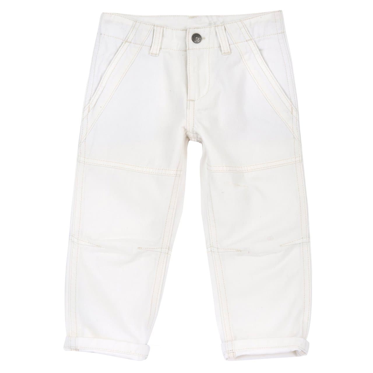 Pantaloni lunghi da bambino Chicco in gabardine di cotone bianco, con vestibilità baggy, girovita elasticizzato e laccetto regolabile, ideali per l'autunno/inverno. | Chicco