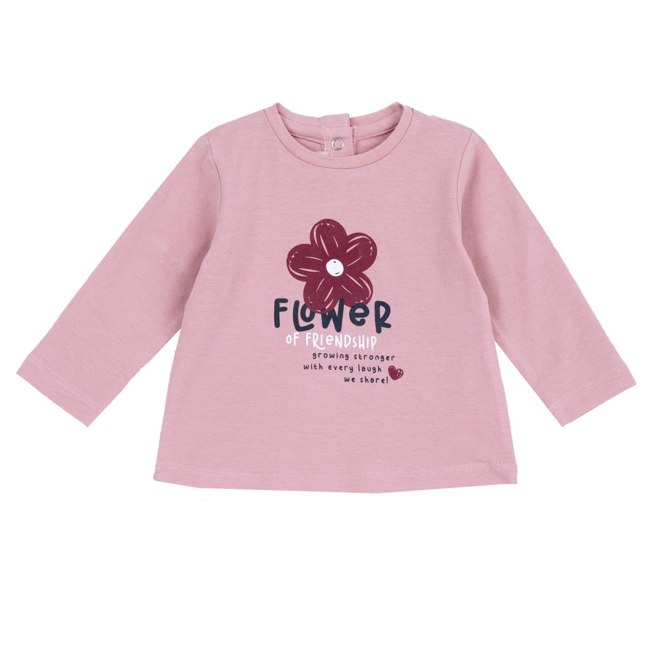 Maglietta a manica lunga rosa in jersey elasticizzato per bambina Chicco con stampa orsetto, cuore e scritta, ideale per autunno/inverno. | Chicco
