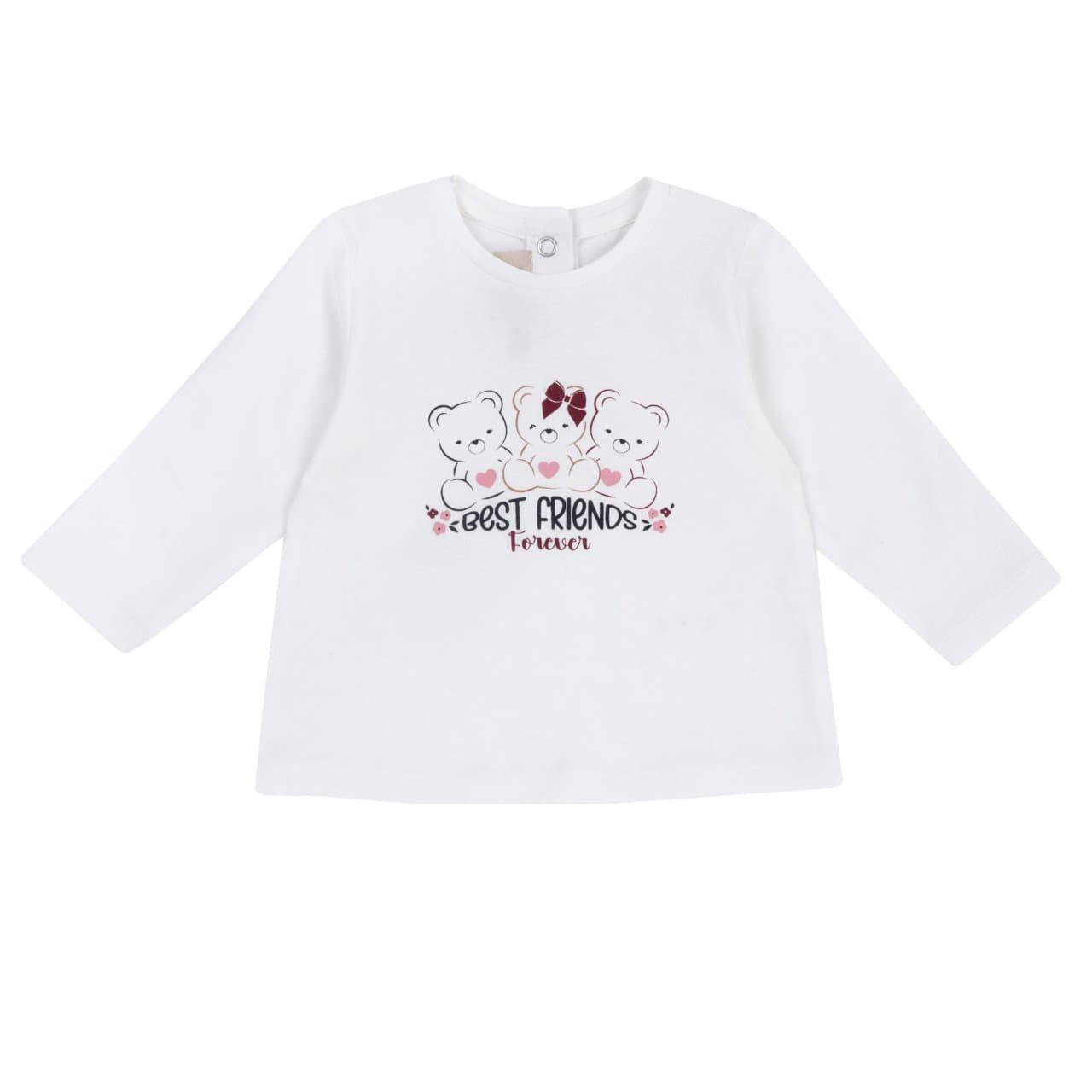 Maglietta a manica lunga rosa in jersey elasticizzato per bambina Chicco con stampa orsetto, cuore e scritta, ideale per autunno/inverno. | Chicco
